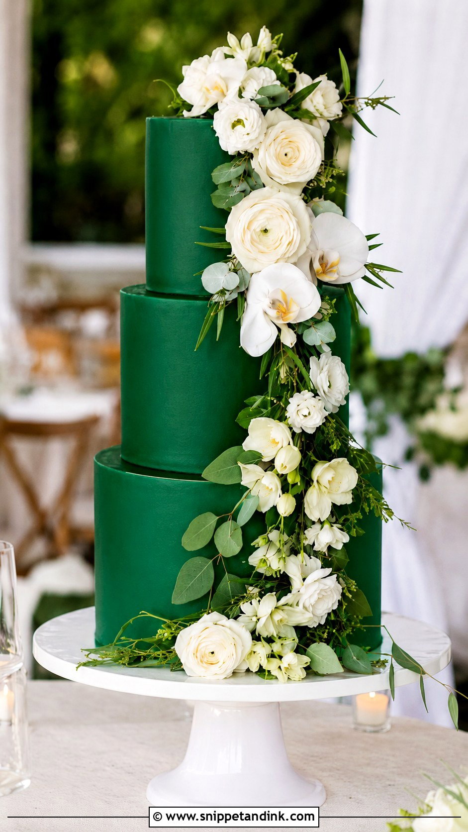 Emerald Green Floral Cascade Wedding Cake - Snippet and Ink - 25 Emerald Wedding Cakes