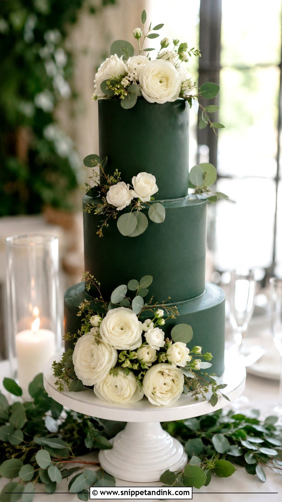 Emerald Green Floral Wedding Cake - Snippet and Ink - 25 Emerald Wedding Cakes