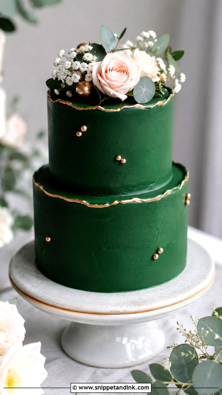 Emerald Green Mini Wedding Cake - Snippet and Ink - 20 Emerald Green and Rose Gold Wedding Cake Ideas