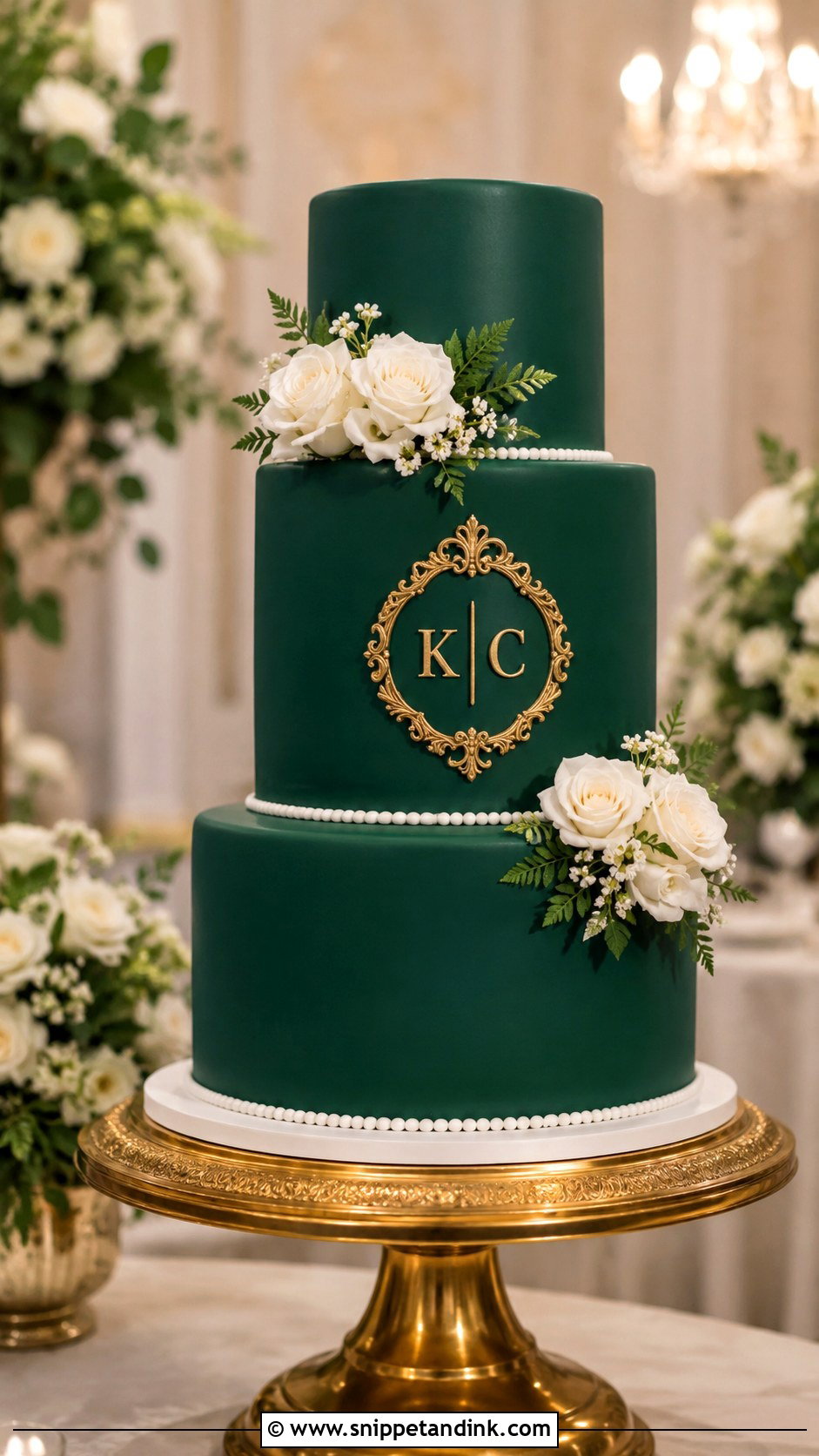 Emerald Green Monogram Wedding Cake - Snippet and Ink - 25 Emerald Wedding Cakes
