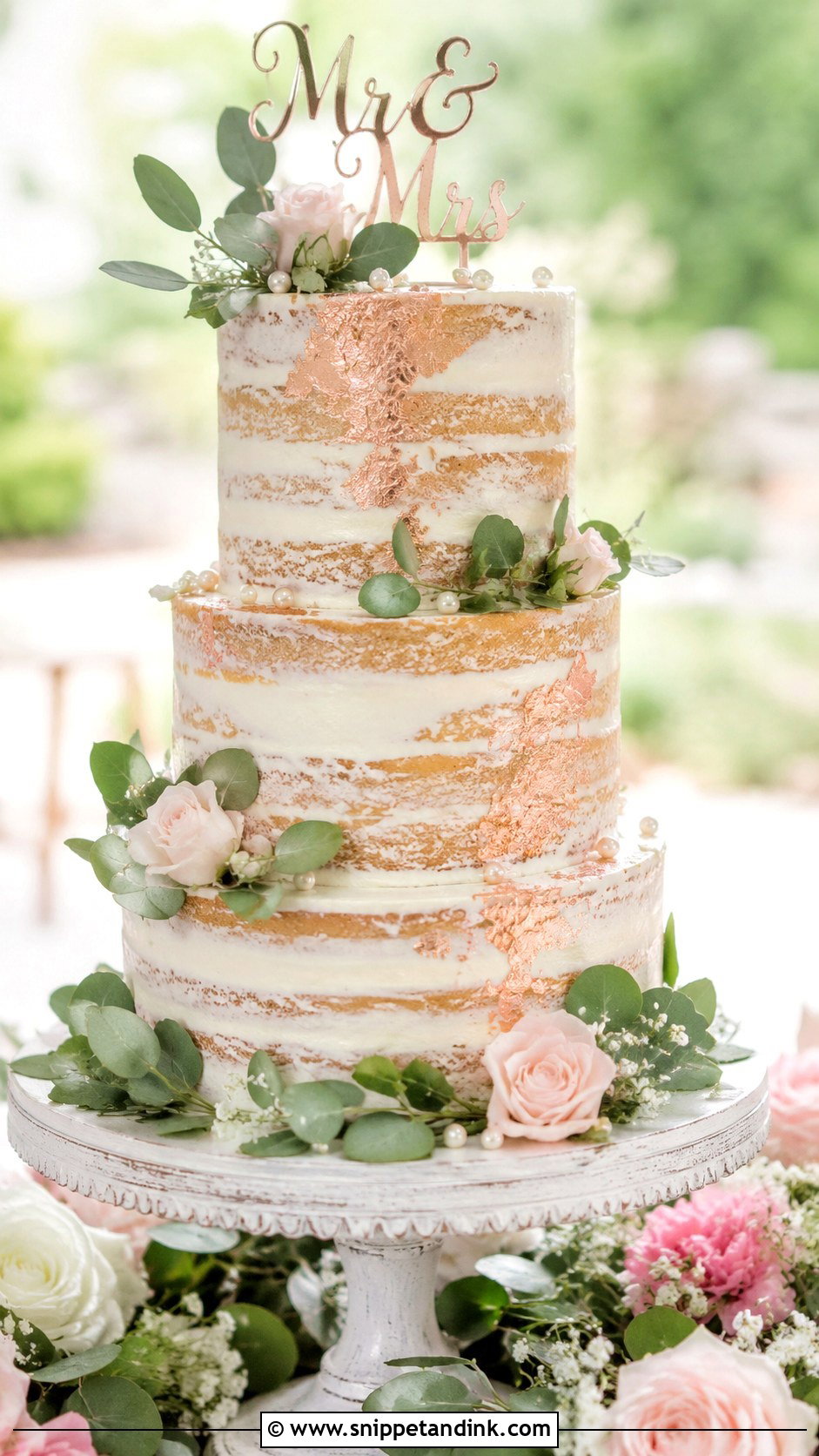 Emerald Green Naked Wedding Cake - Snippet and Ink - 20 Emerald Green and Rose Gold Wedding Cake Ideas