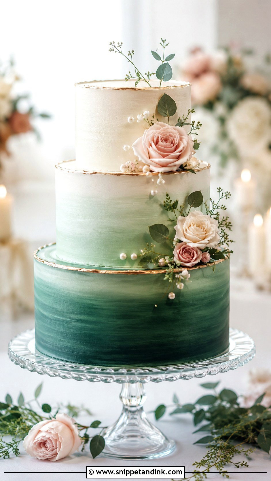 Emerald Green Ombre Wedding Cake - Snippet and Ink - 20 Emerald Green and Rose Gold Wedding Cake Ideas