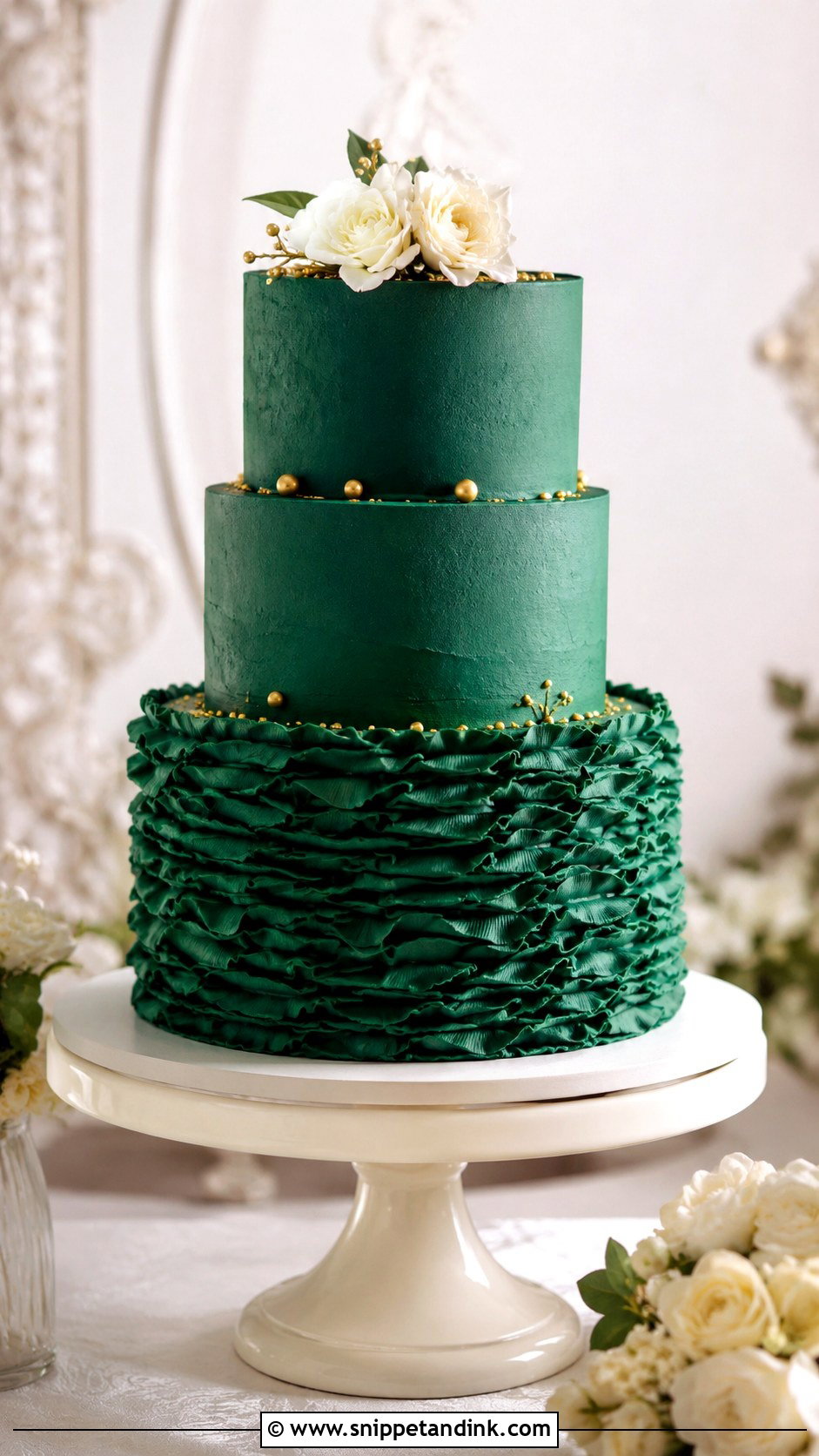 Emerald Green Ruffle Wedding Cake - Snippet and Ink - 25 Emerald Wedding Cakes