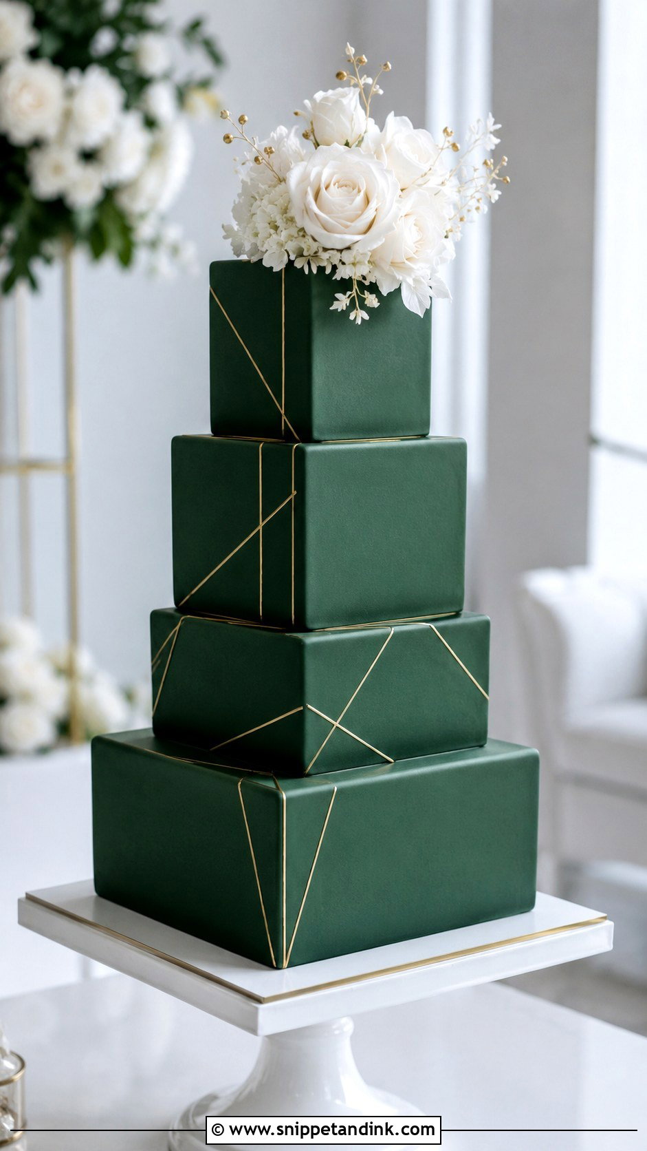 Emerald Green Square Wedding Cake - Snippet and Ink - 25 Emerald Wedding Cakes