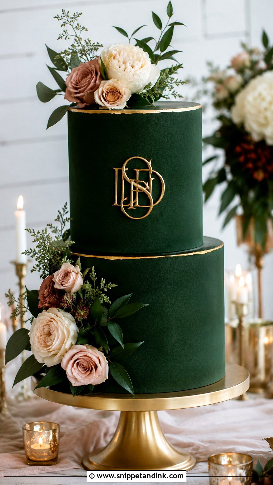 Emerald Green Velvet Wedding Cake - Snippet and Ink - 20 Emerald Green and Rose Gold Wedding Cake Ideas