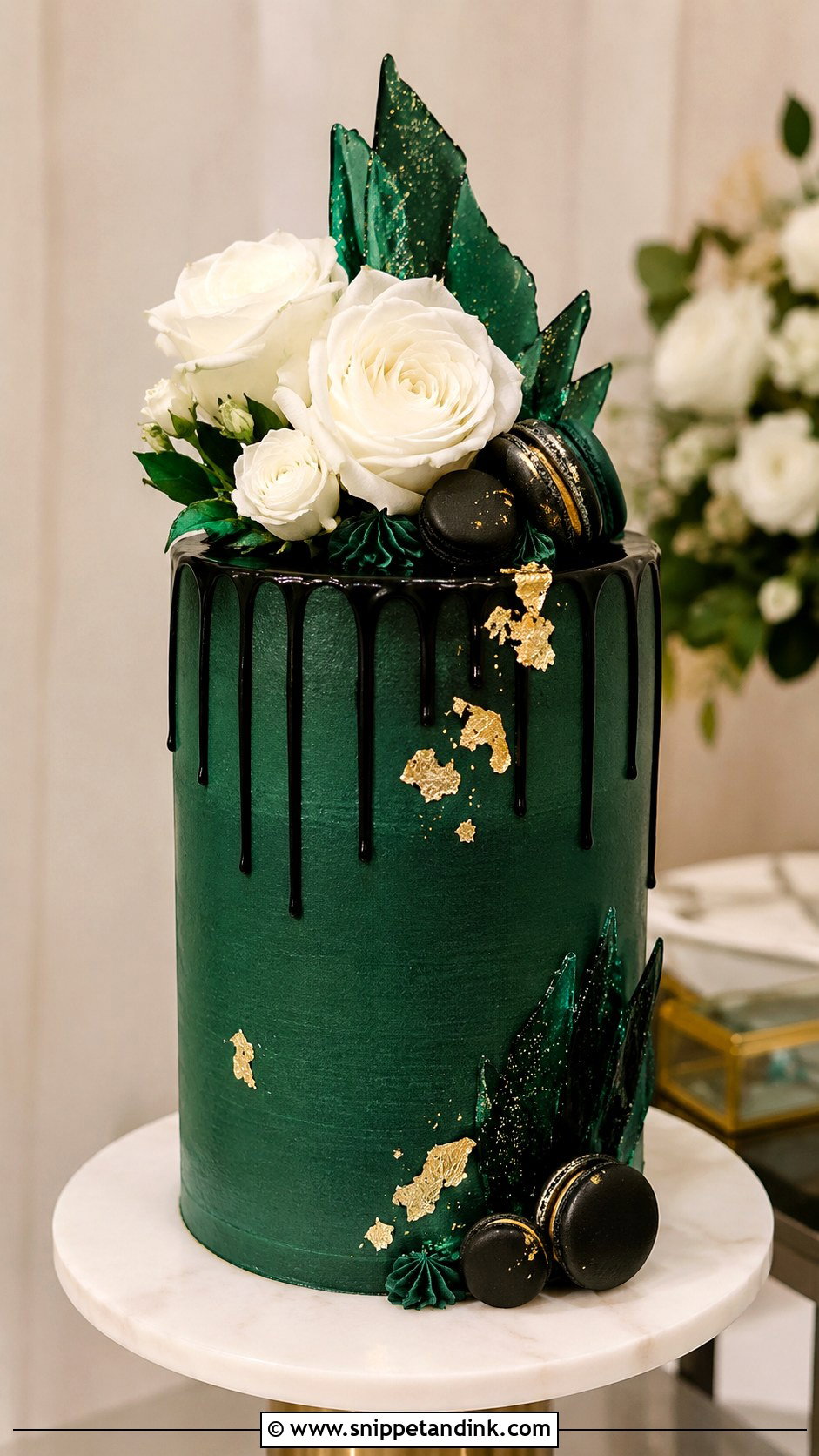 Emerald Green Wedding Cake With Black Drip - Snippet and Ink - 25 Emerald Green and Black Wedding Cake Ideas