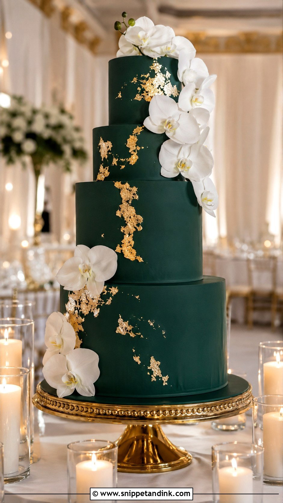 Emerald Green Wedding Cake With Gold Leaf - Snippet and Ink - 25 Elegant Green Wedding Cake Ideas