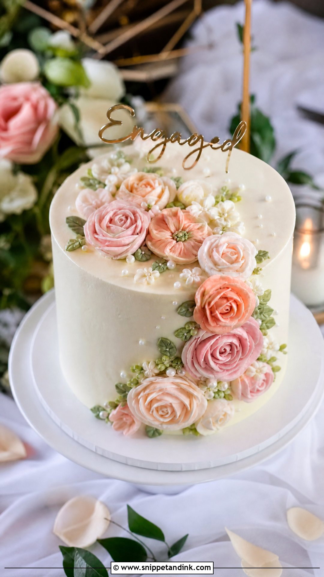 Engagement Cake With Buttercream Flowers - Snippet and Ink - 20 Simple Engagement Cake Ideas