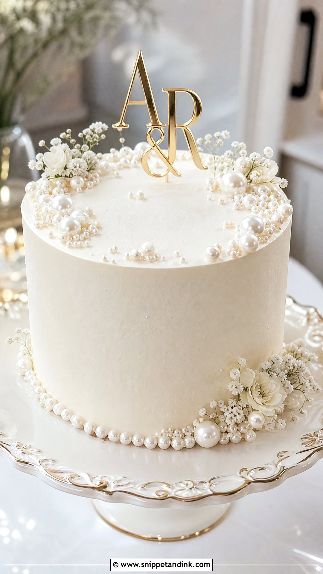Engagement Cake With Edible Pearls - Snippet and Ink - 25 Engagement Cake Ideas