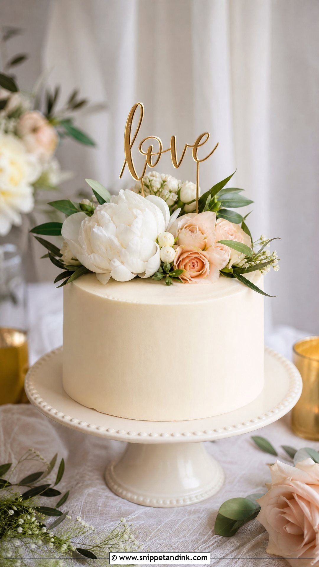 Engagement Cake With Floral Topper - Snippet and Ink - 20 Simple Engagement Cake Ideas