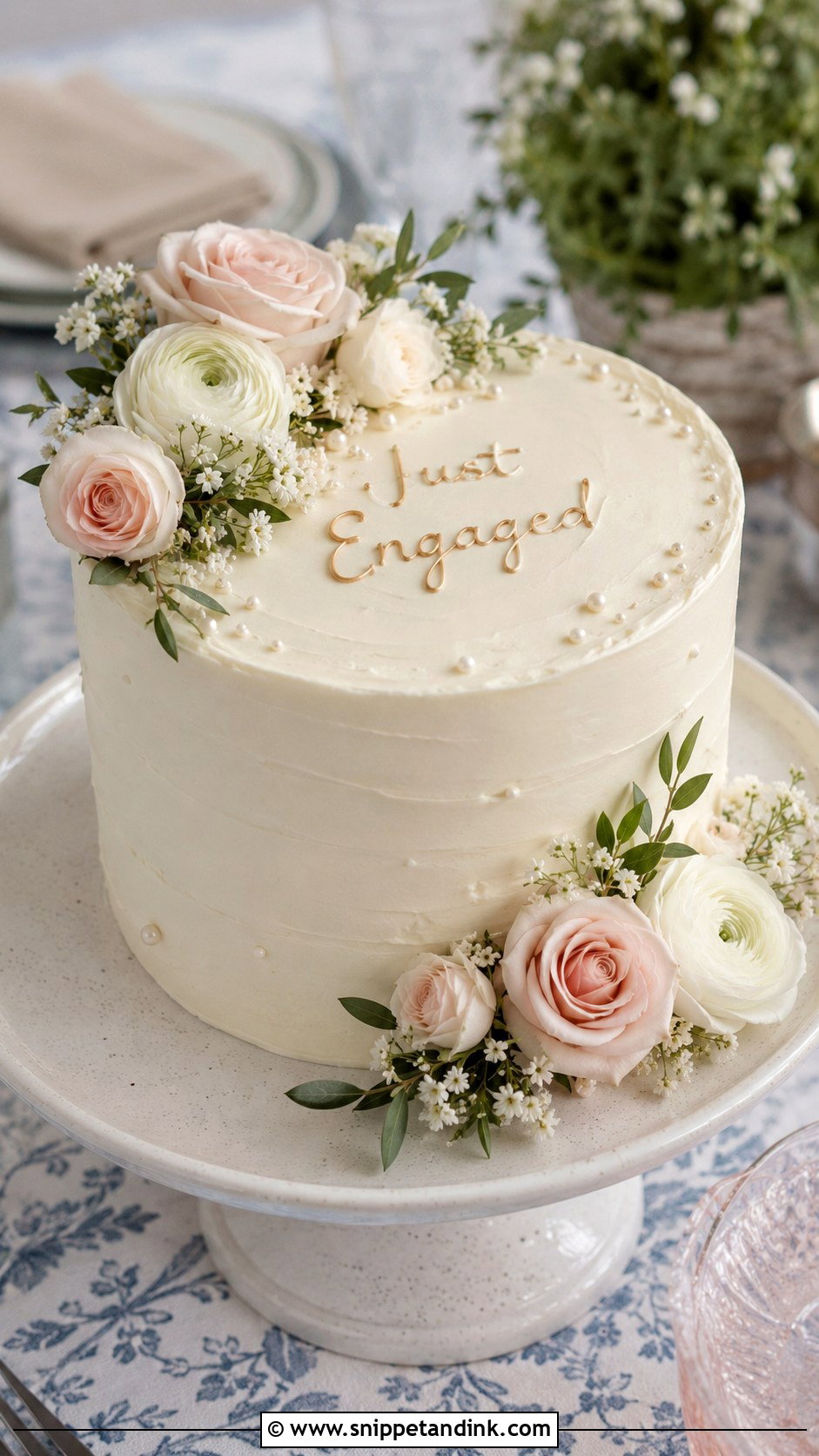 Engagement Cake With Fresh Flowers - Snippet and Ink - 20 Engagement Theme Cake Ideas