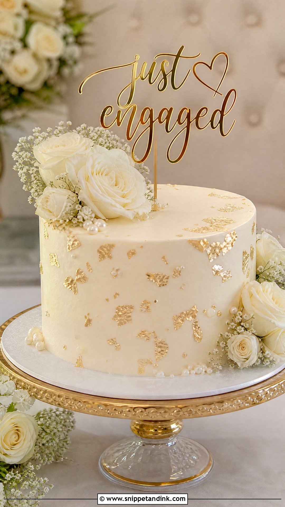 Engagement Cake With Gold Leaf - Snippet and Ink - 25 Engagement Cake Ideas