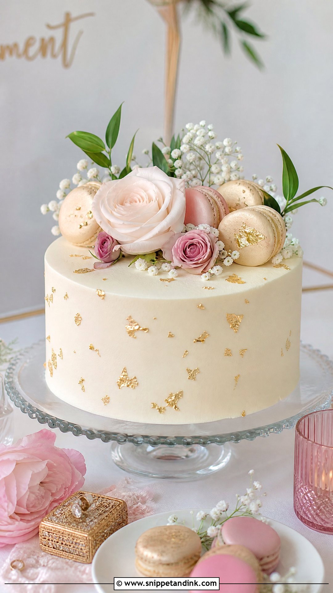 Engagement Cake With Macarons - Snippet and Ink - 20 Simple Engagement Cake Ideas