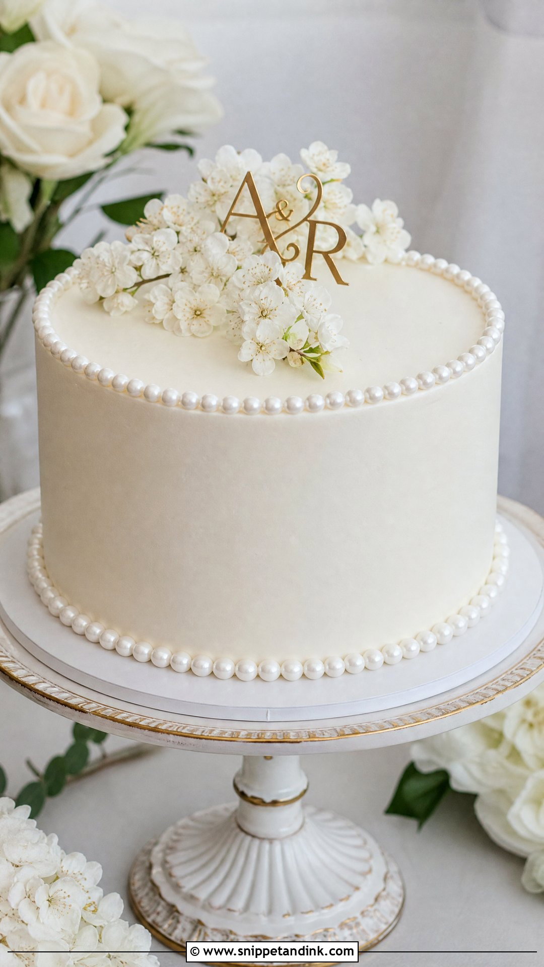 Engagement Cake With Pearl Border - Snippet and Ink - 20 Simple Engagement Cake Ideas