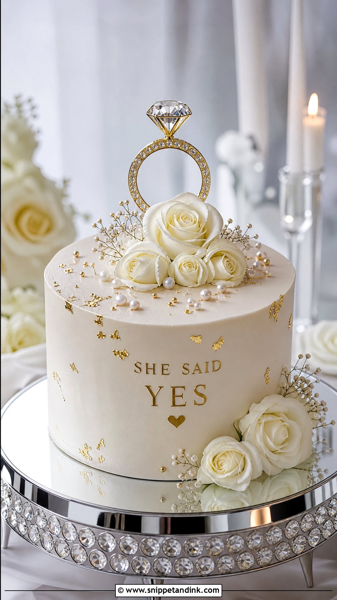 Engagement Cake With Ring Topper - Snippet and Ink - 25 Engagement Cake Ideas