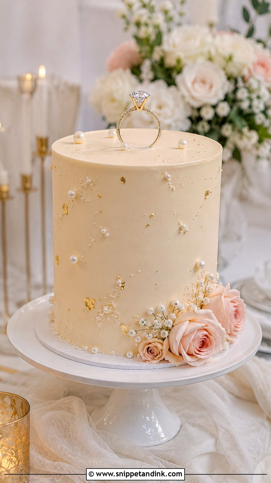 Engagement Cake With Ring Topper - Snippet and Ink - 20 Engagement Theme Cake Ideas