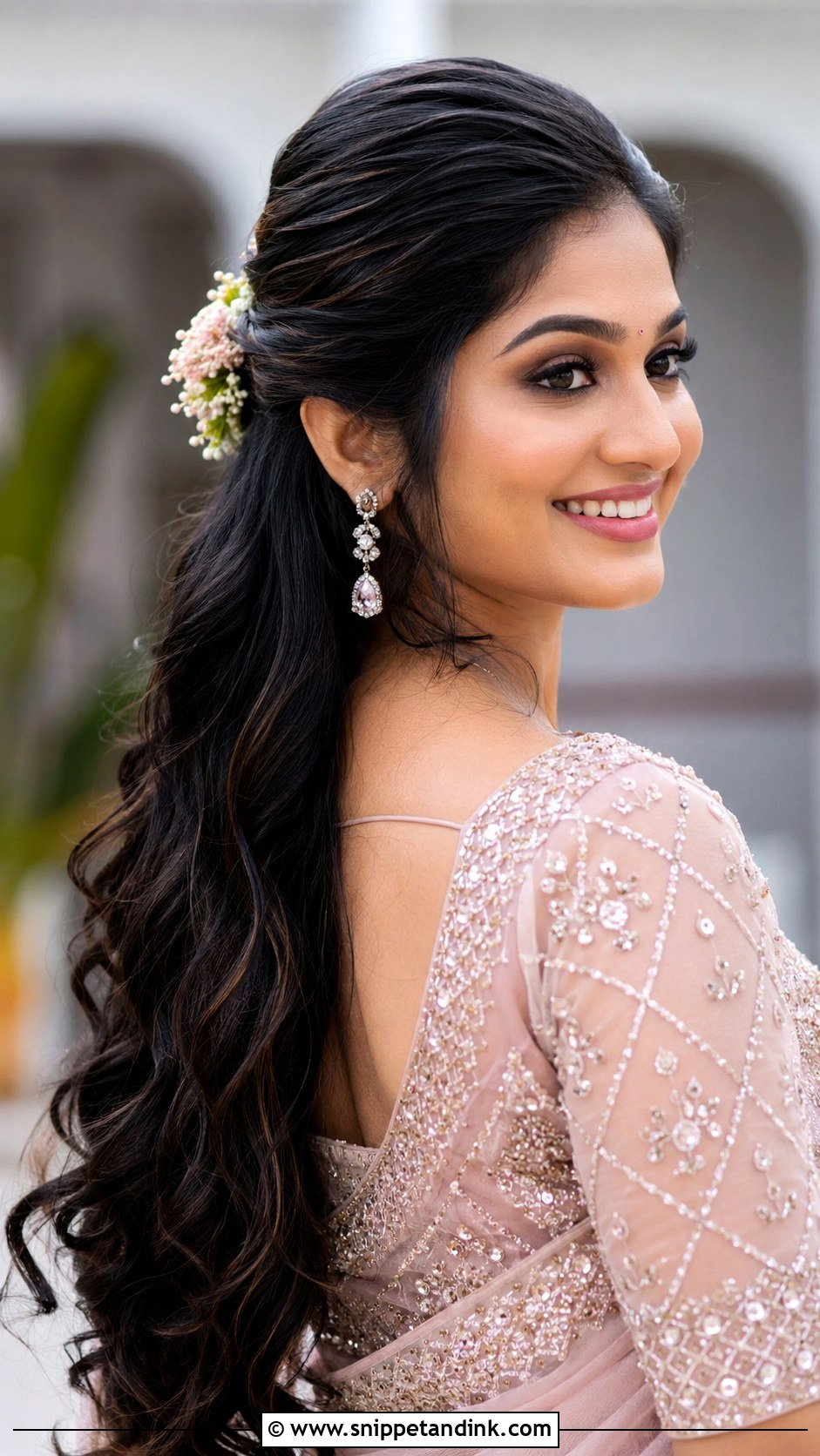 Engagement Half Updo - Snippet and Ink - 25 Kerala Wedding Hairstyle Ideas