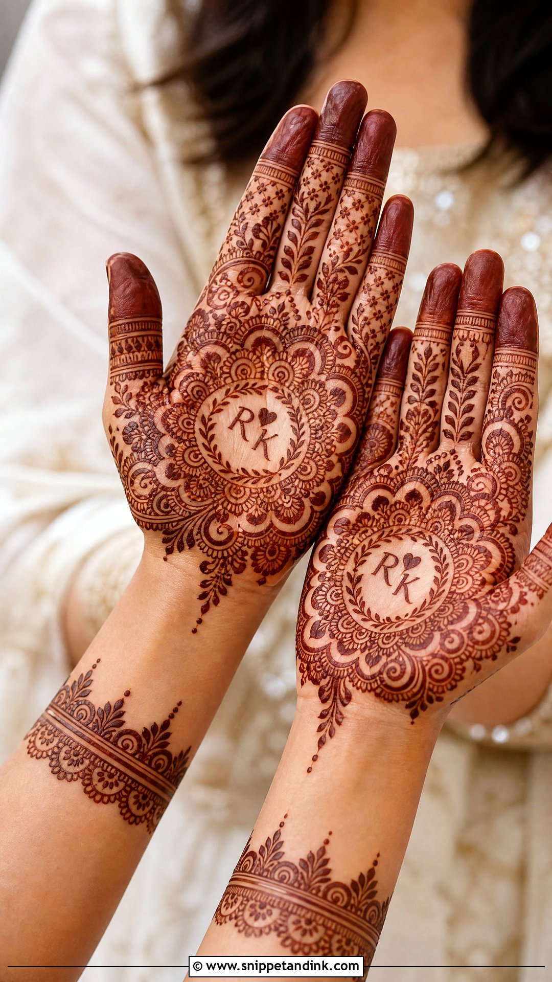 Engagement Mehndi Design With Couple Initials - Snippet and Ink - 30 Engagement Mehndi Design Ideas