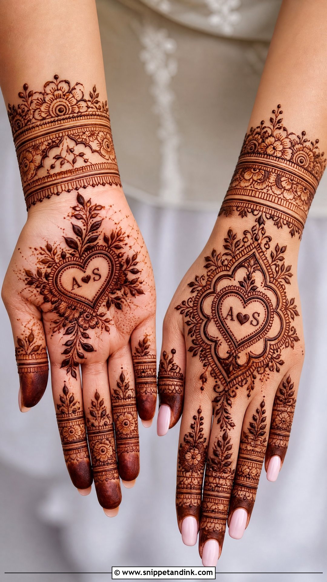 Engagement Mehndi Design With Couple Initials - Snippet and Ink - 25 Mehndi Designs for Engagement