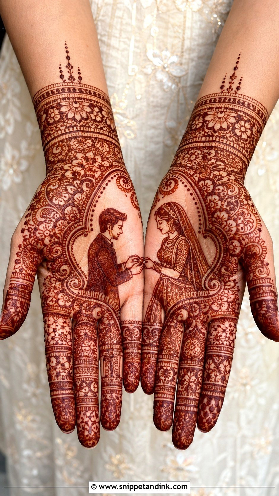 Engagement Mehndi Design With Couple Motif - Snippet and Ink - 35 Engagement Mehndi Designs