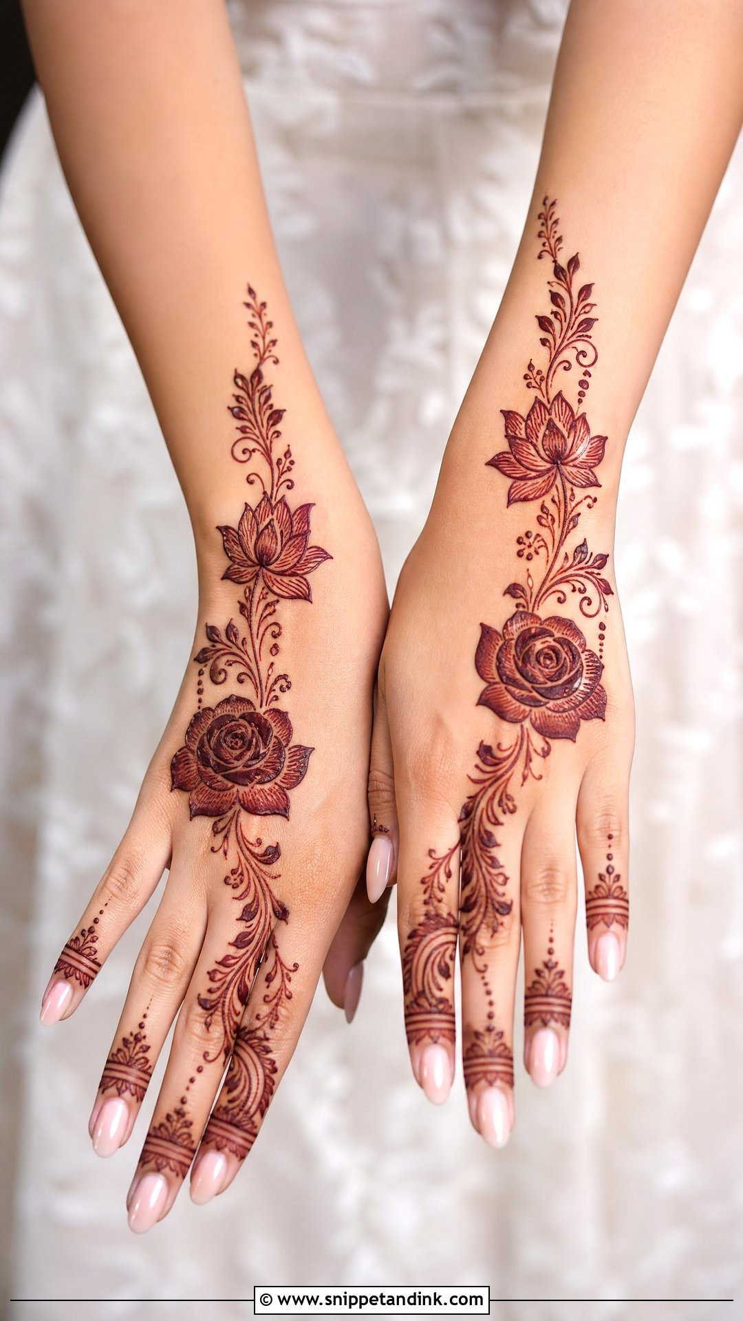 Engagement Mehndi Design With Floral Trail - Snippet and Ink - 30 Engagement Mehndi Design Ideas
