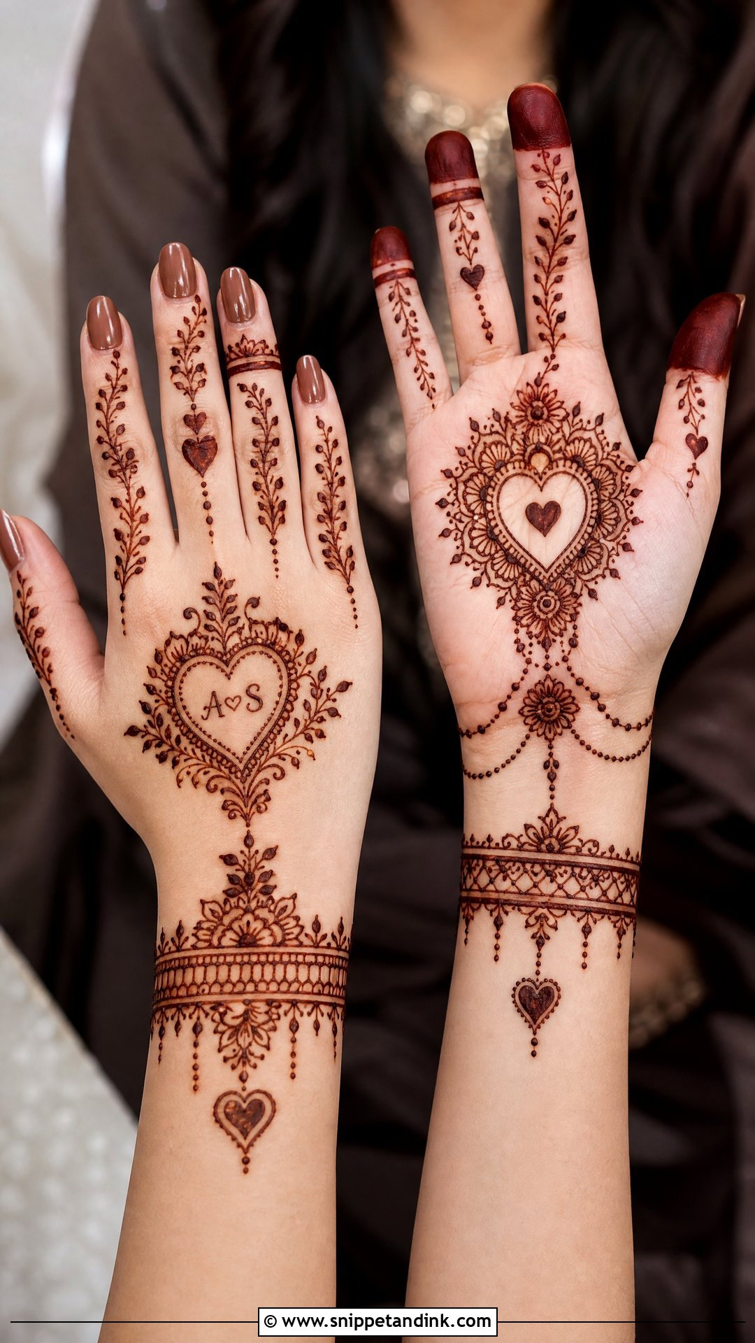 Engagement Mehndi Design With Heart - Snippet and Ink - 20 Engagement Bride Mehndi Designs
