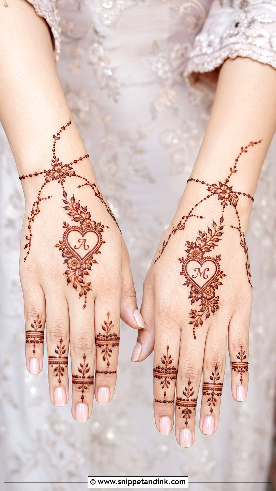 Engagement Mehndi Design With Initials - Snippet and Ink - 35 Engagement Mehndi Designs