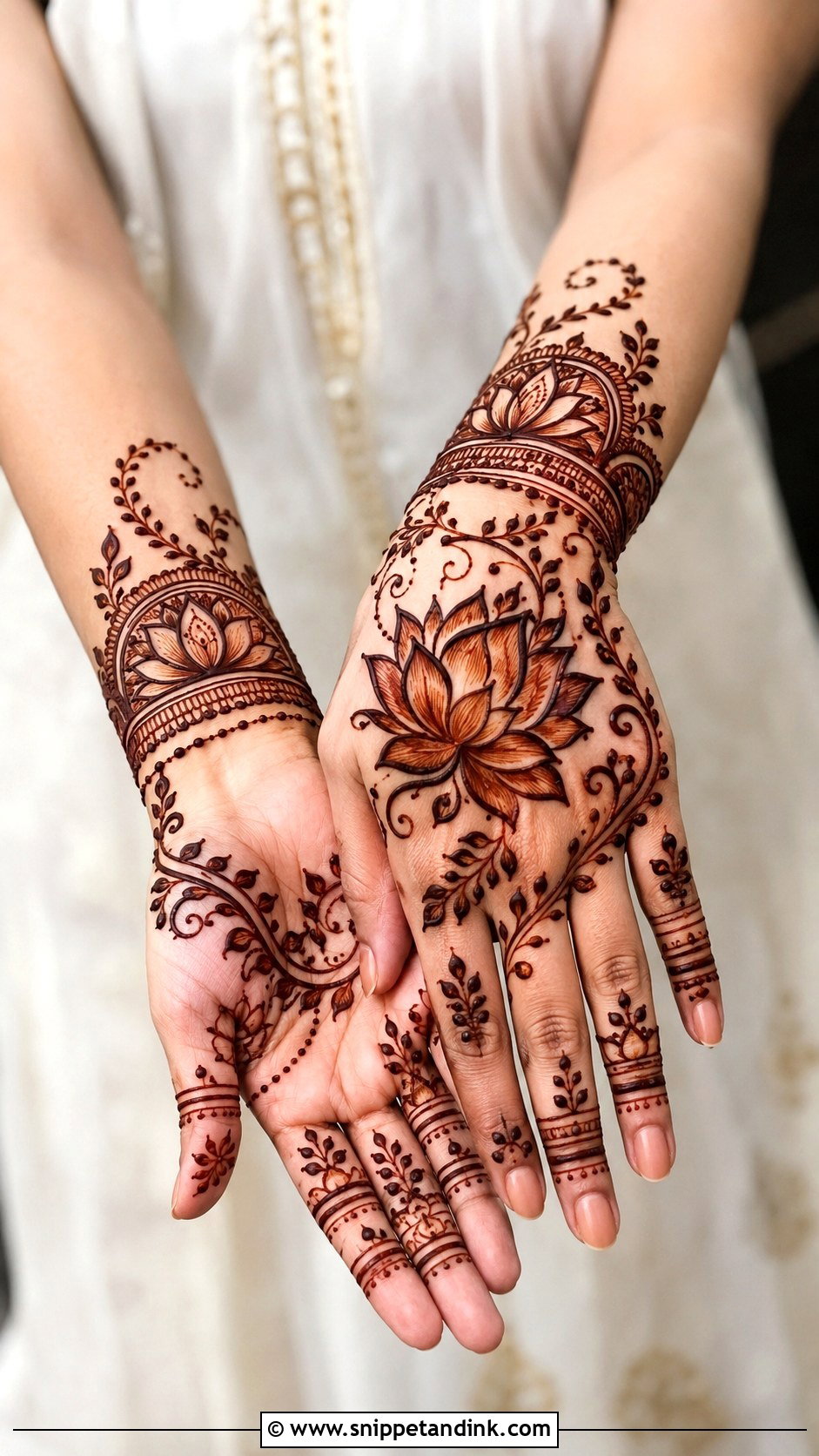 Engagement Mehndi Design With Lotus - Snippet and Ink - 30 Unique Engagement Mehndi Designs