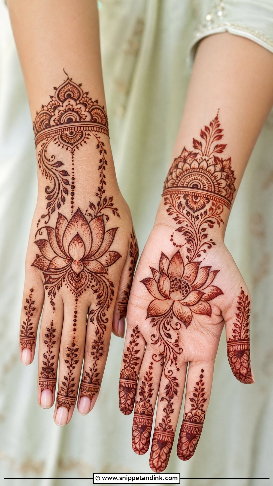Engagement Mehndi Design With Lotus - Snippet and Ink - 30 Engagement Mehndi Design Ideas
