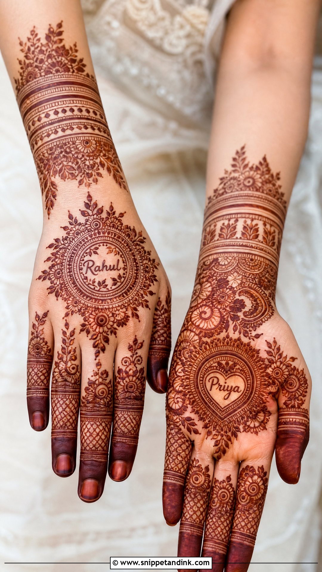 Engagement Mehndi Design With Names - Snippet and Ink - 20 Engagement Bride Mehndi Designs