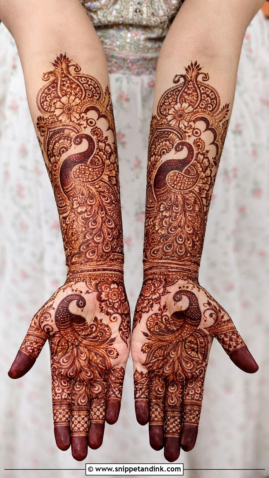 Engagement Mehndi Design With Peacock - Snippet and Ink - 30 Unique Engagement Mehndi Designs