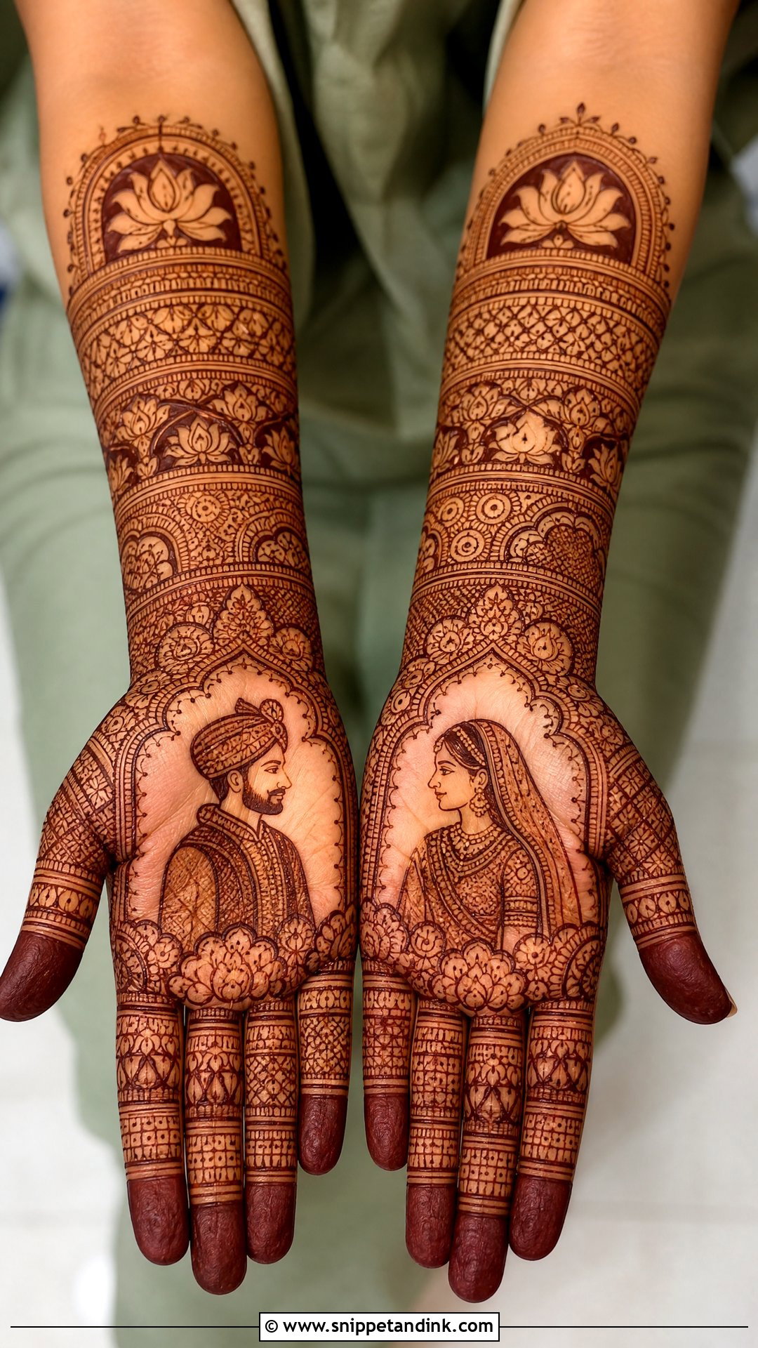 Engagement Mehndi With Bride Groom Portrait - Snippet and Ink - 20 Engagement Mehndi for Bride Ideas