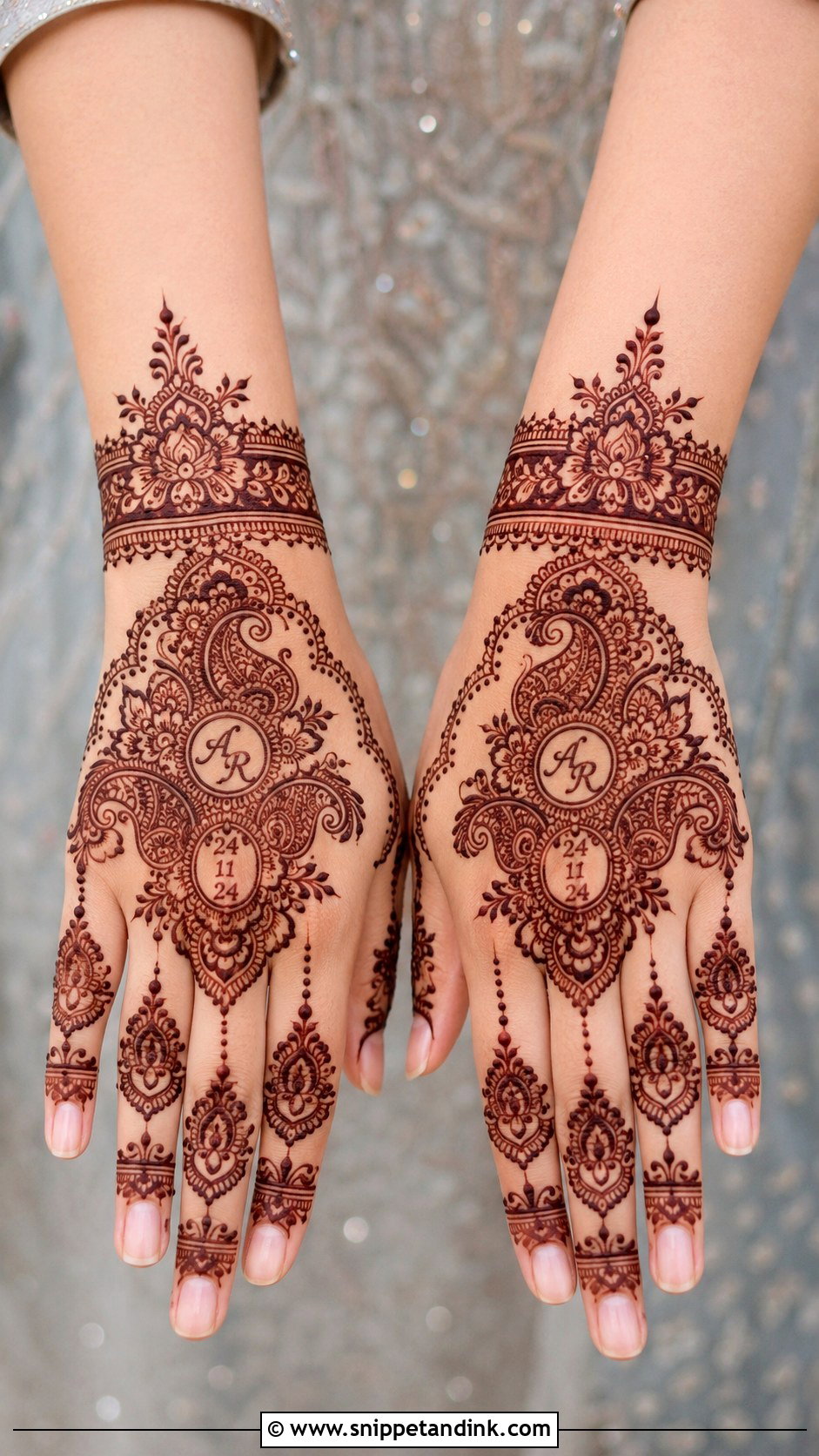 Engagement Name Back Hand Mehndi Design - Snippet and Ink - 30 Back Engagement Mehndi Designs