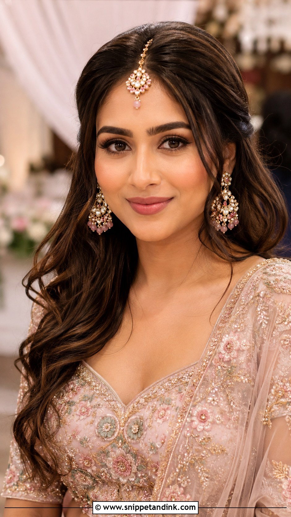 Engagement Open Hair With Maang Tikka - Snippet and Ink - 20 Engagement Open Hair Front Look Hairstyles