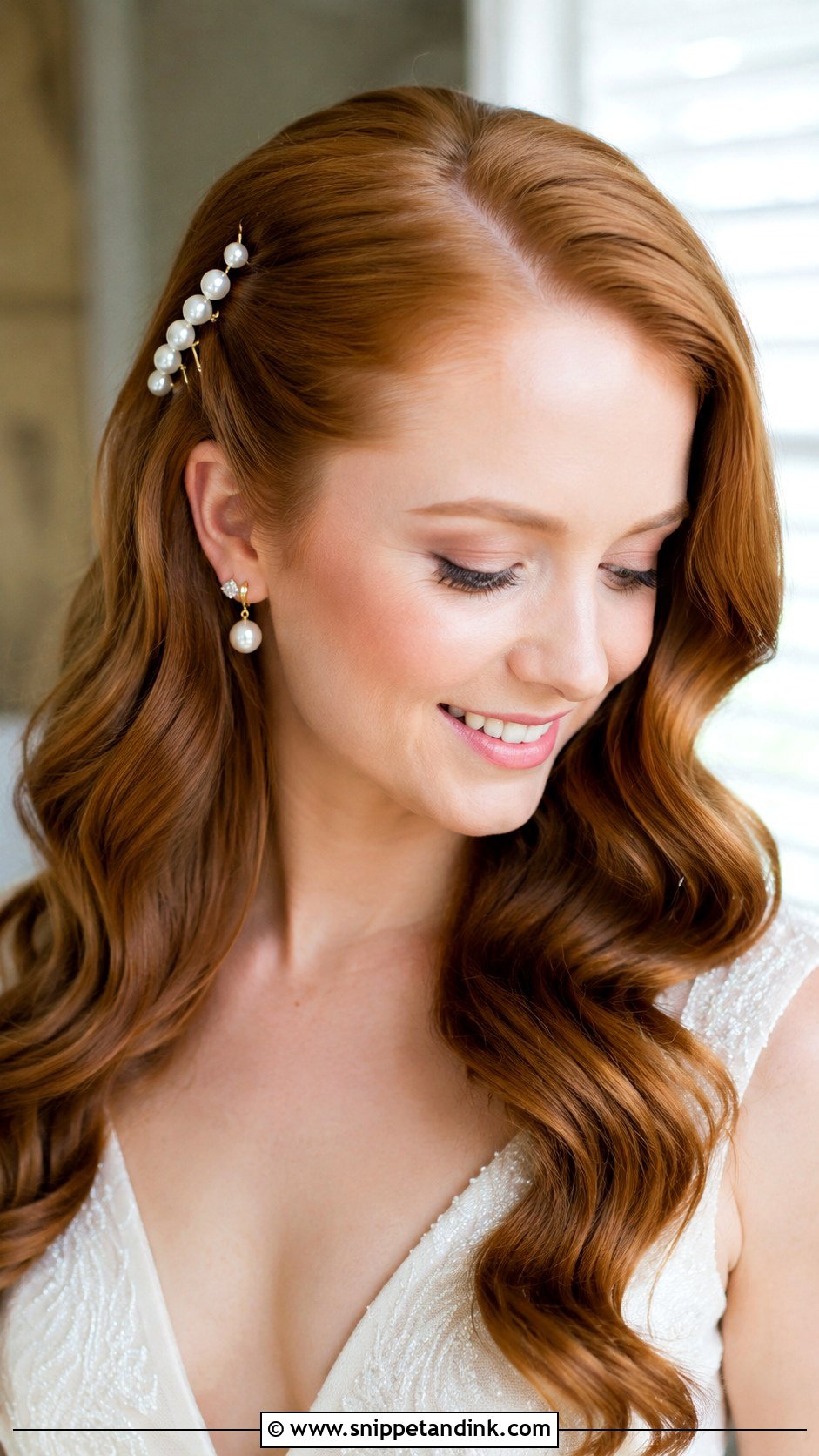 Engagement Open Hair With Pearl Pins - Snippet and Ink - 20 Engagement Open Hair Front Look Hairstyles