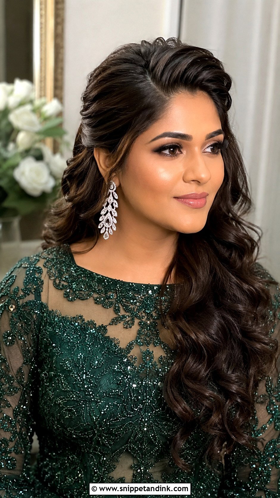 Engagement Open Hair With Side Swept Curls - Snippet and Ink - 20 Engagement Open Hair Front Look Hairstyles