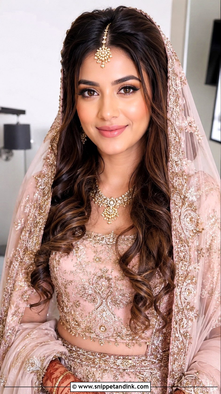 Engagement Open Hair With Soft Curls And Dupatta - Snippet and Ink - 20 Engagement Open Hair Front Look Hairstyles