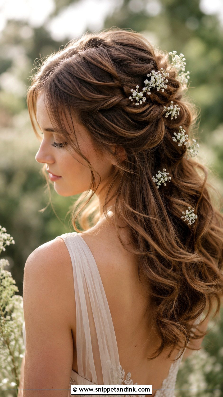 Ethereal Half Up With Babys Breath - Snippet and Ink - 20 Fantasy Wedding Hair Ideas