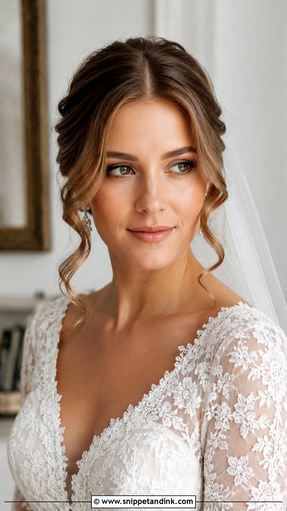 Face Framing Curls With Center Part - Snippet and Ink - 20 Bridal Hair Front View Ideas
