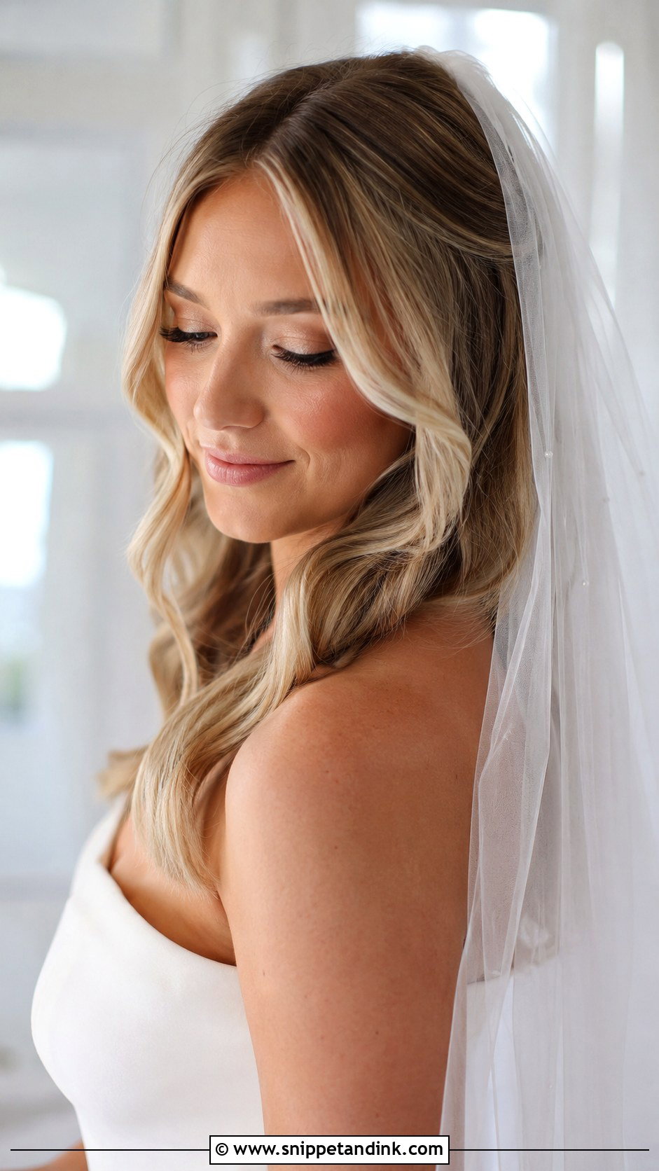 Face Framing Waves With a Soft Veil - Snippet and Ink - 25 Veil Hair Down Ideas