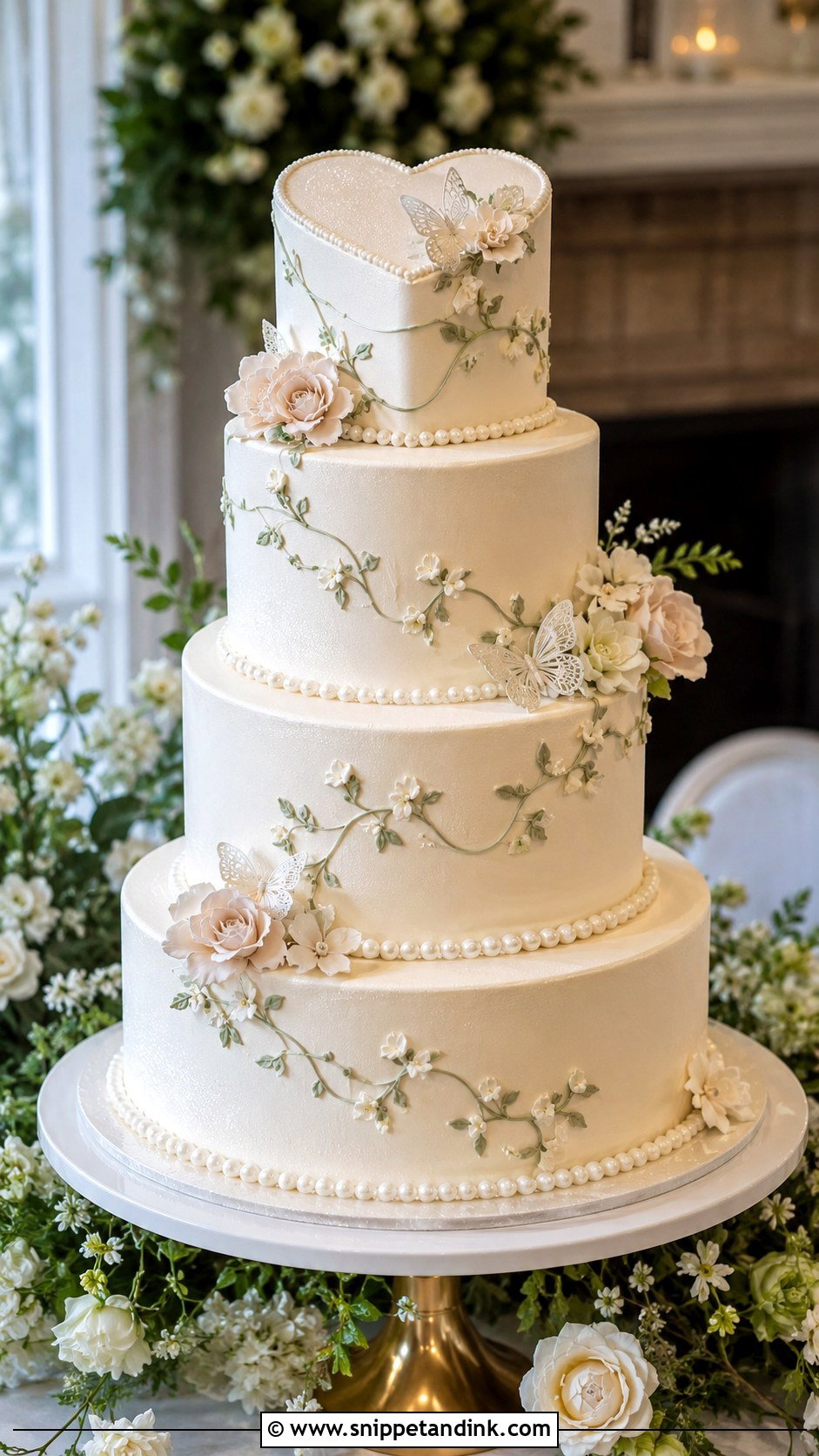 Fairy Heart Wedding Cake With Floral Wreath - Snippet and Ink - 20 Fairy Heart Cake Ideas for Wedding