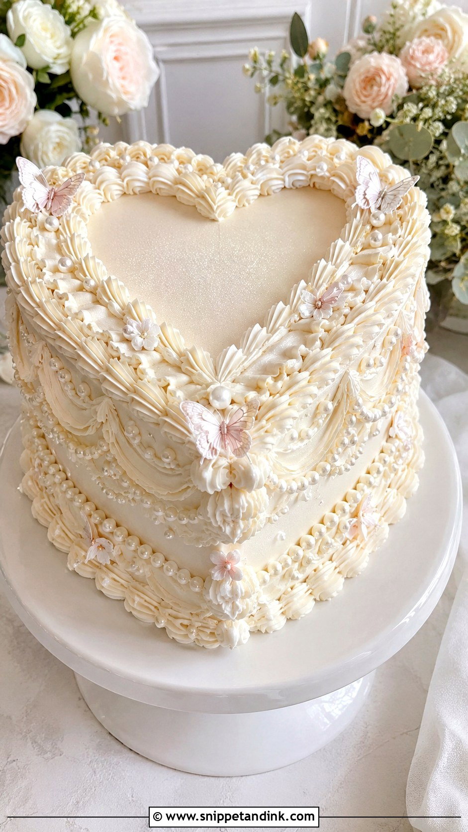 Fairy Heart Wedding Cake With Vintage Piping - Snippet and Ink - 20 Fairy Heart Cake Ideas for Wedding