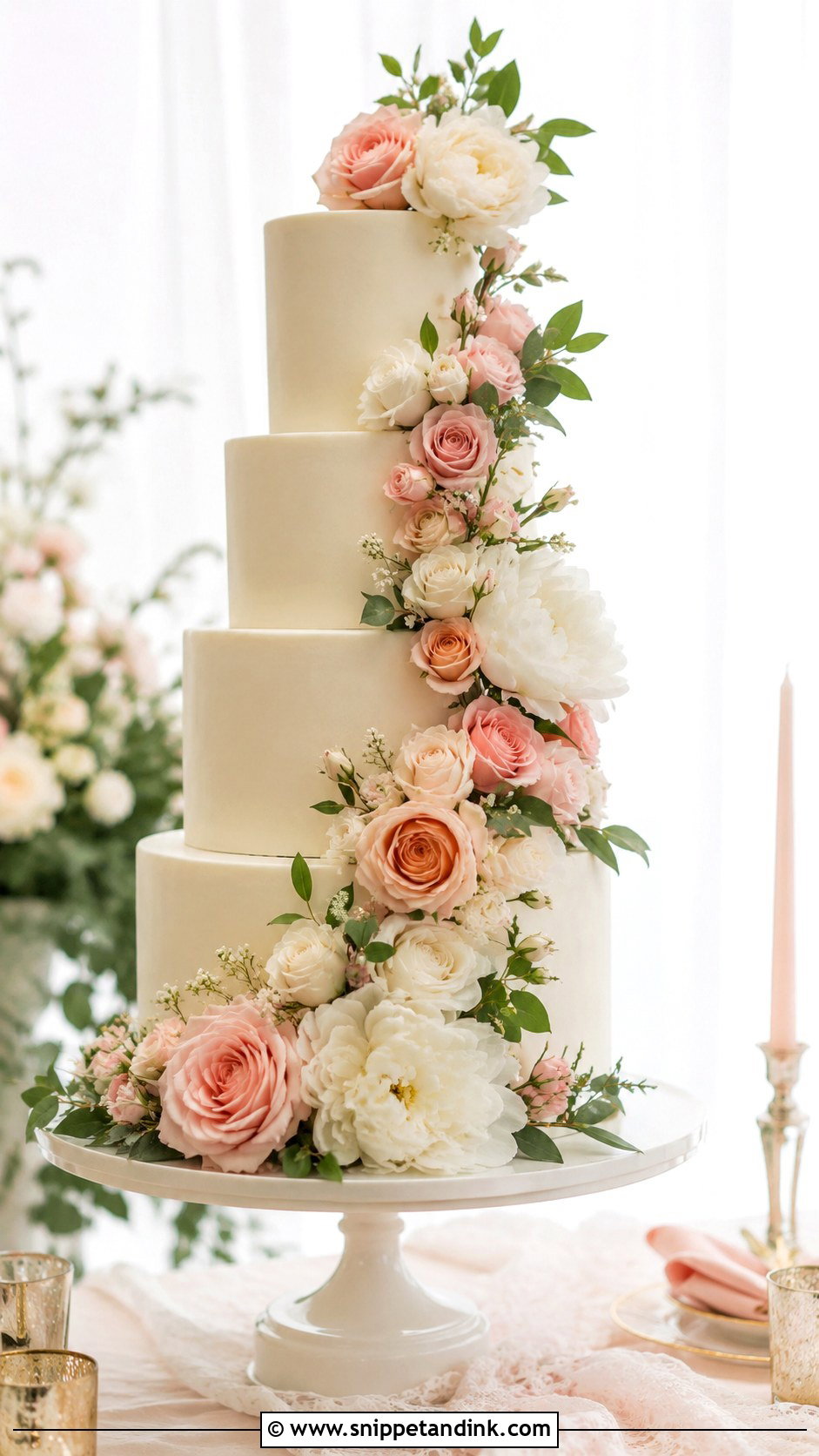 Fake Wedding Cake With Floral Cascade - Snippet and Ink - 20 How to Make a Fake Wedding Cake