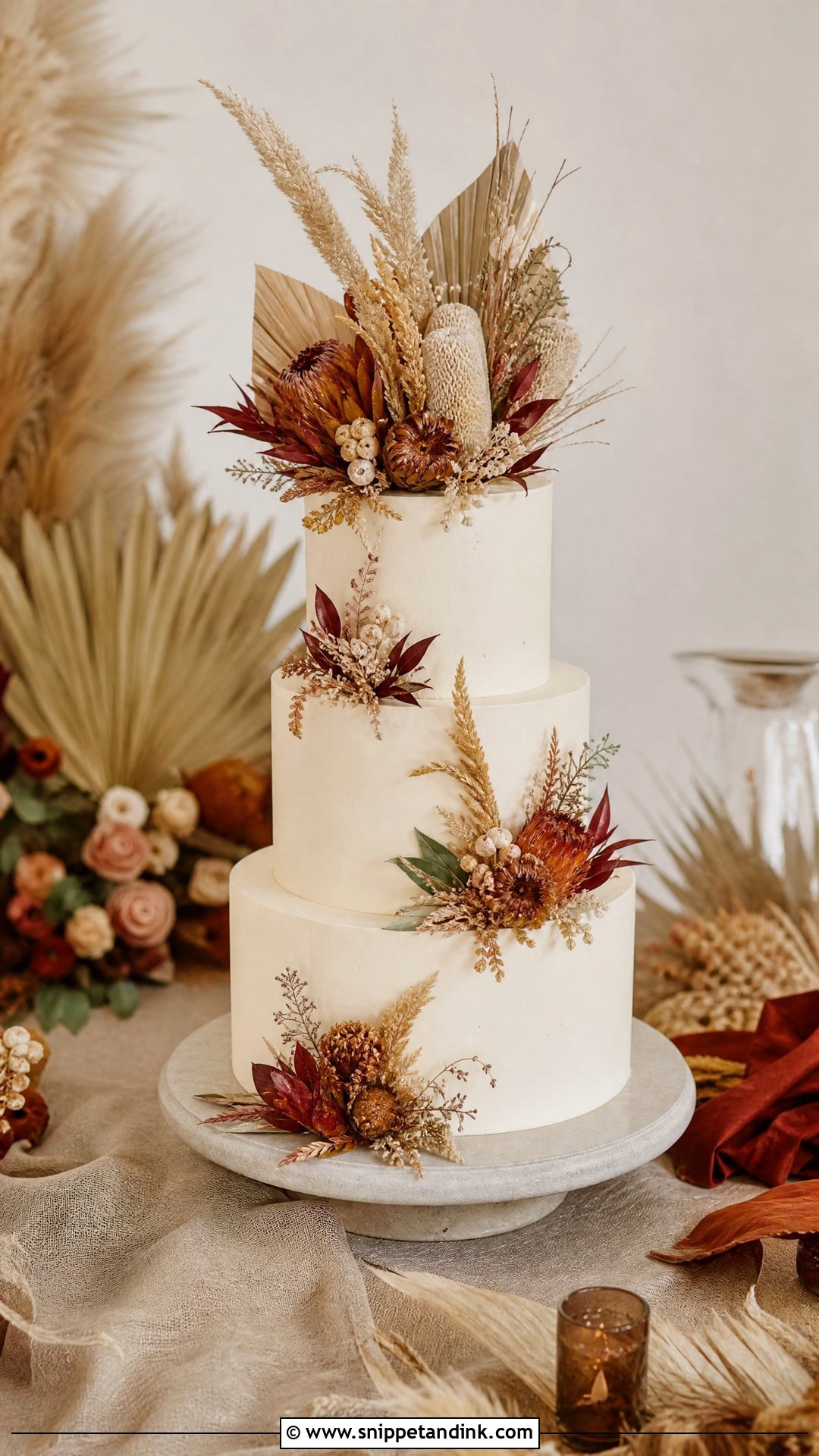 Fall Wedding Cake With Dried Flowers - Snippet and Ink - 25 Fall Theme Cakes for Wedding
