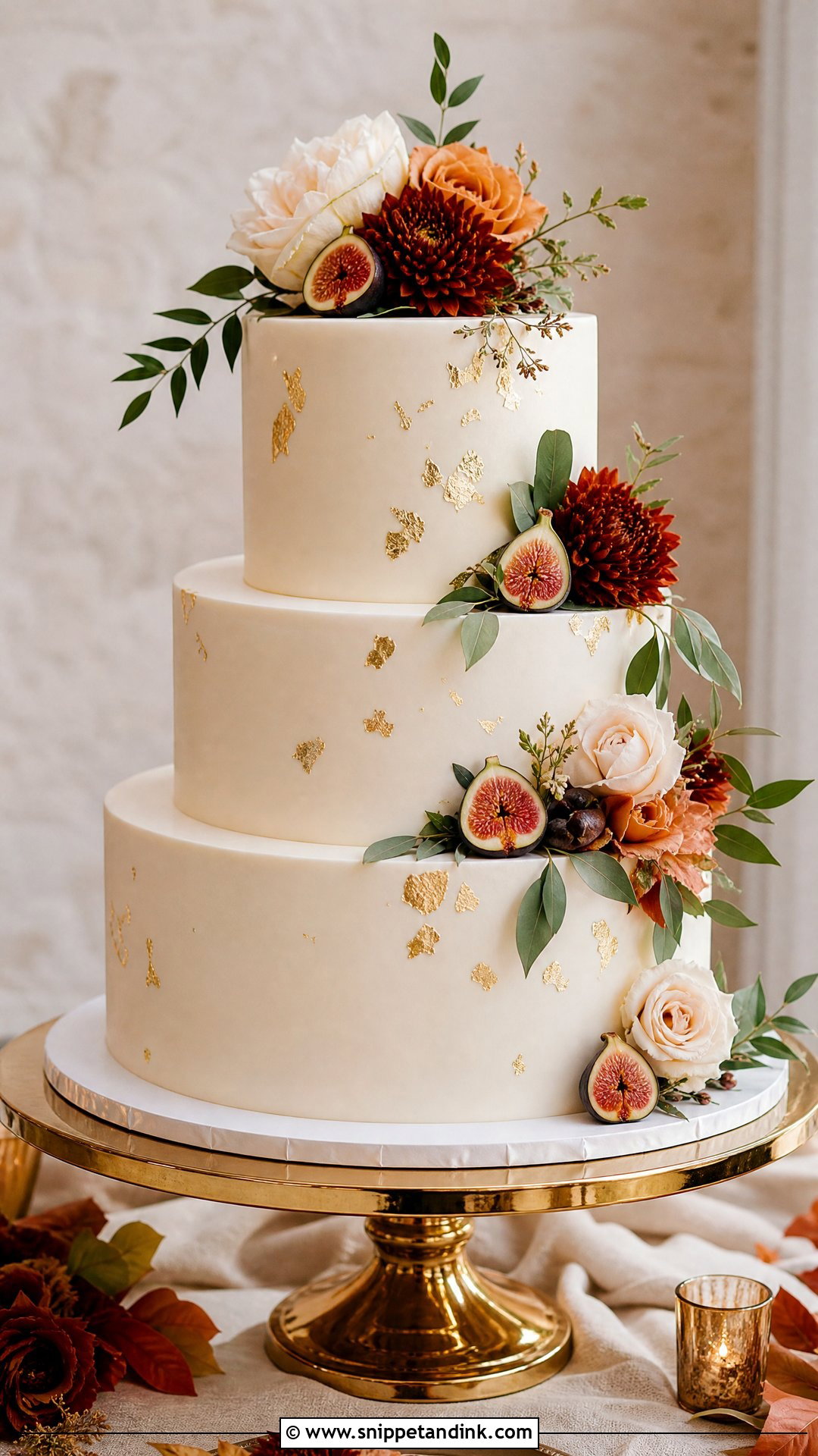 Fall Wedding Cake With Gold Leaf - Snippet and Ink - 25 Fall Theme Cakes for Wedding
