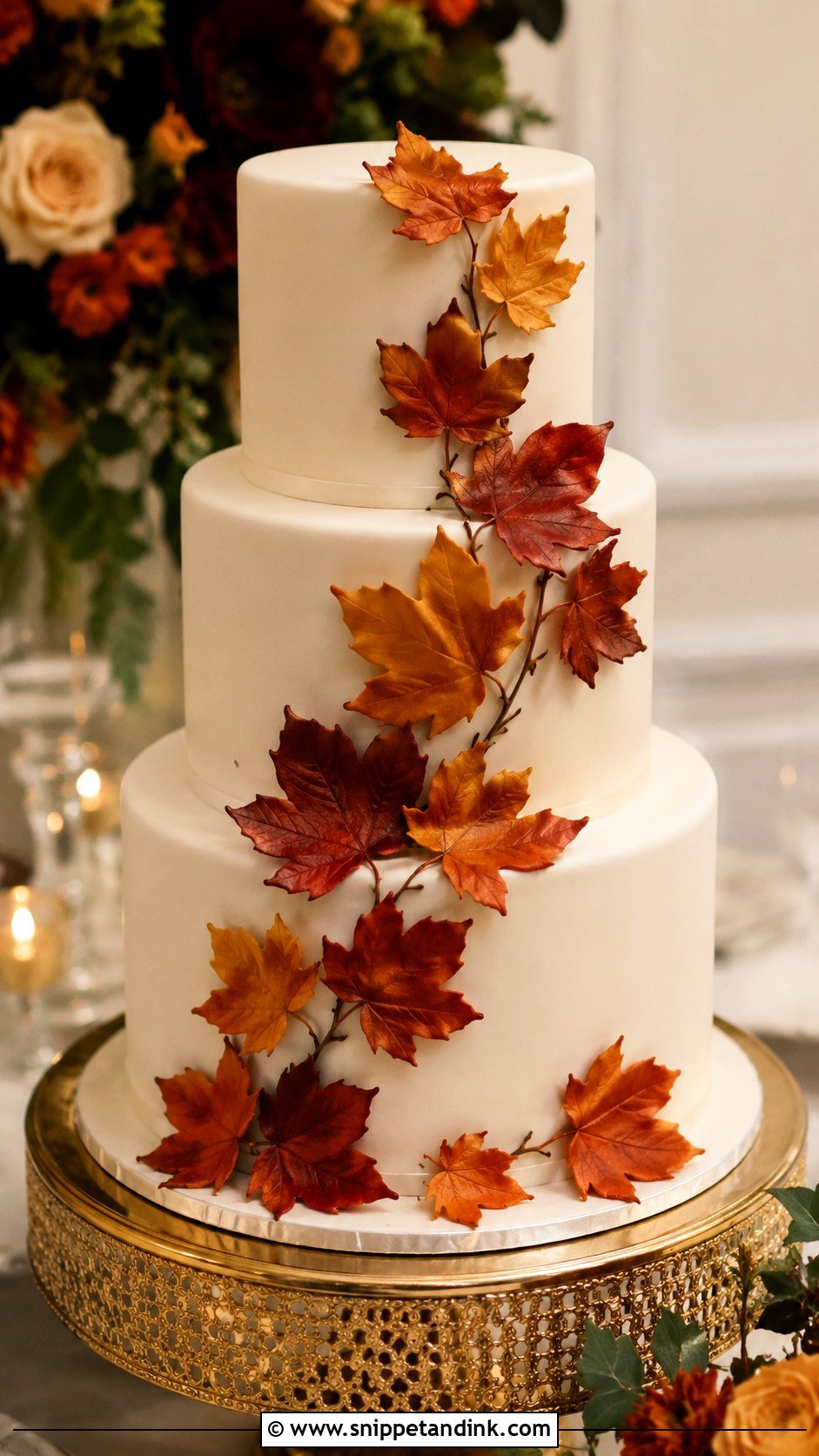 Fall Wedding Cake With Leaves - Snippet and Ink - 20 Wedding Cakes for Fall