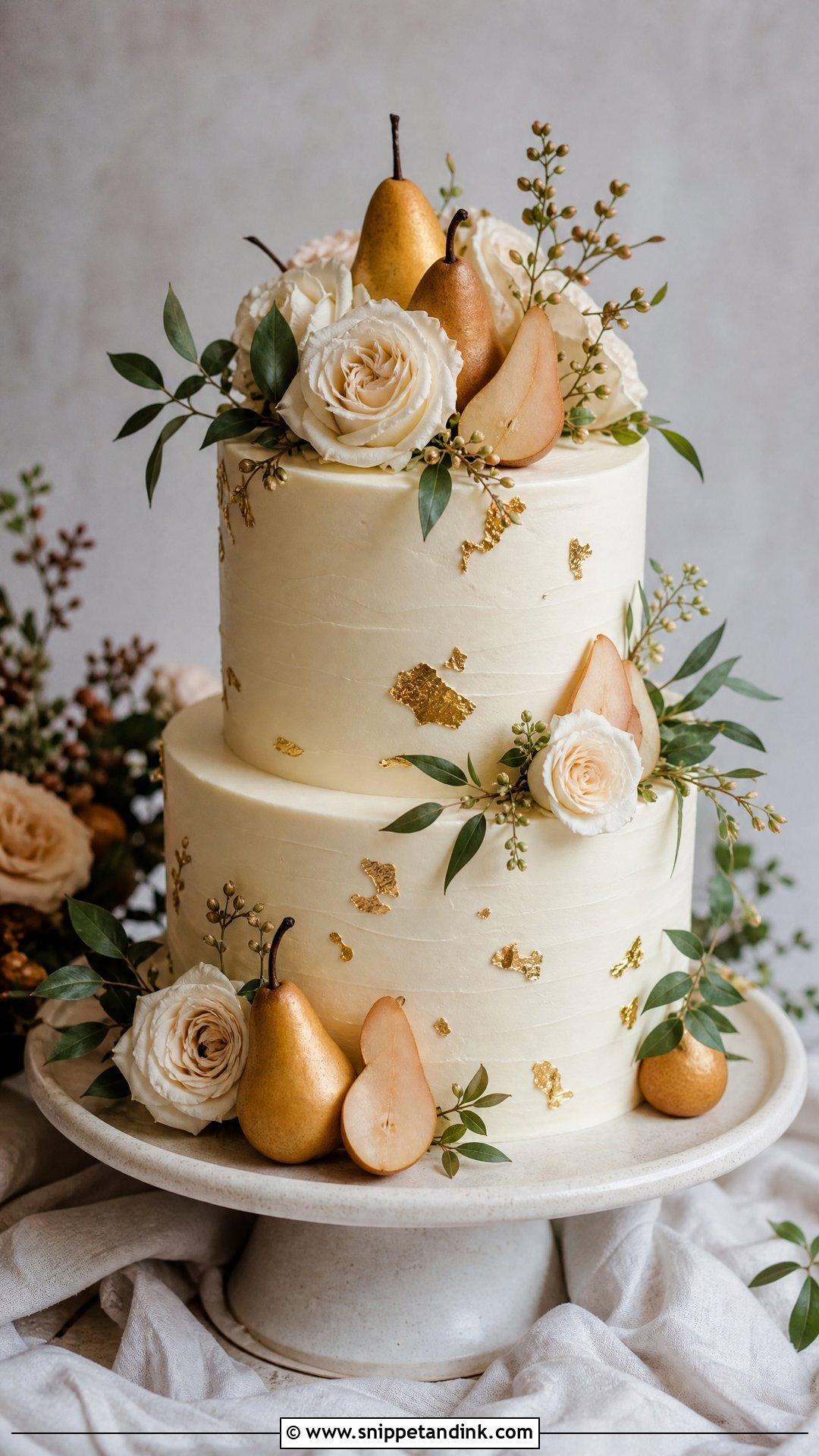 Fall Wedding Cake With Pears - Snippet and Ink - 25 Fall Theme Cakes for Wedding