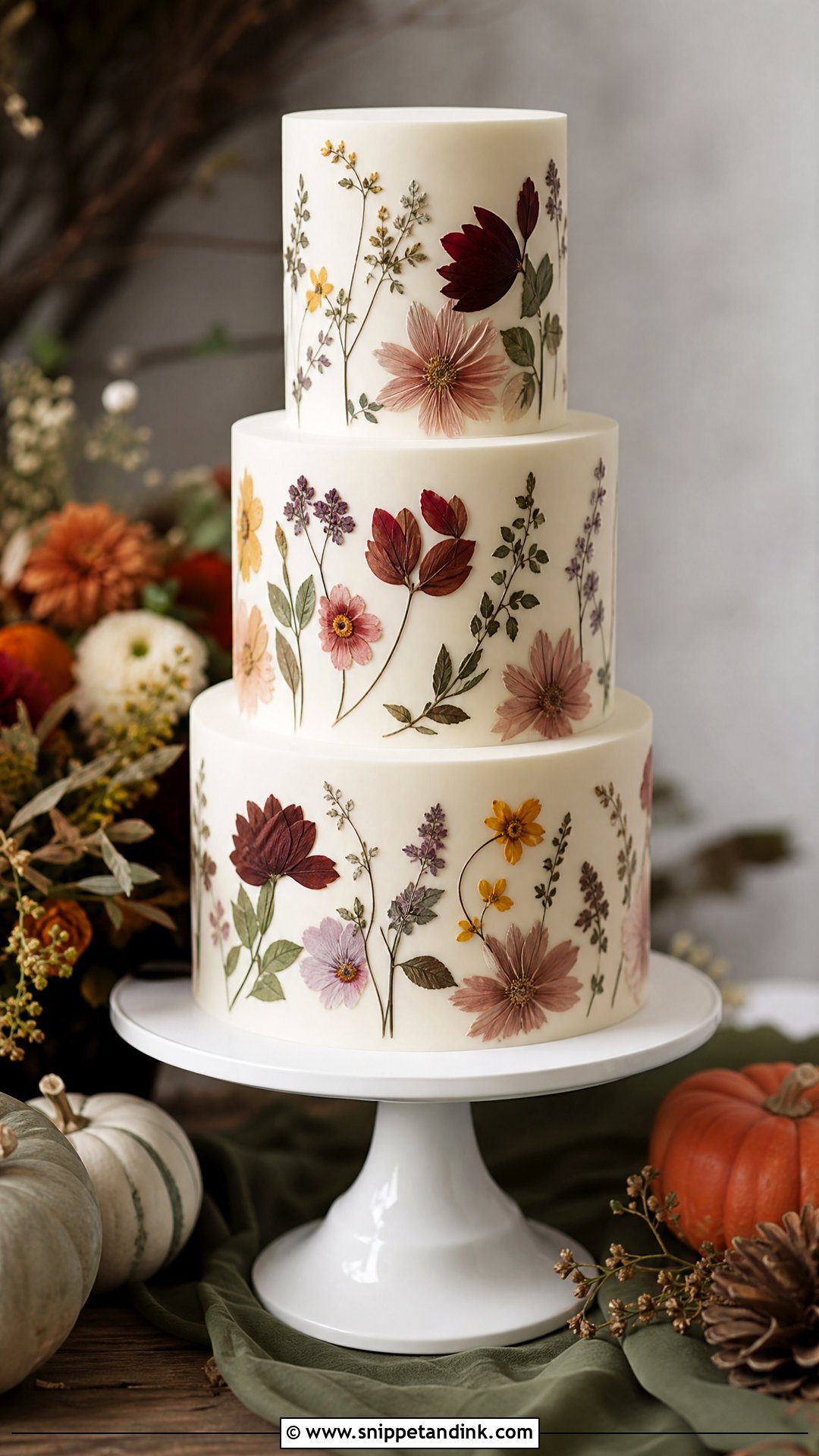Fall Wedding Cake With Pressed Flowers - Snippet and Ink - 25 Fall Theme Cakes for Wedding