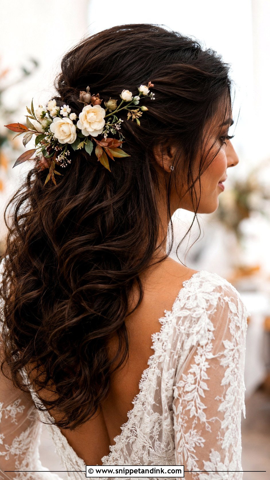 Fall Wedding Floral Hair For Bride - Snippet and Ink - 20 Fall Wedding Hair for Bride Ideas