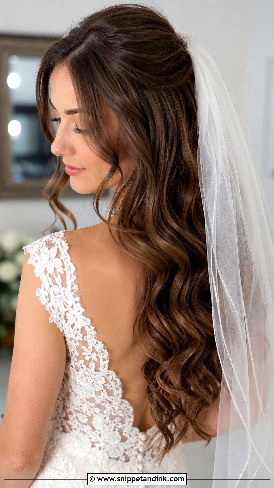 Fall Wedding Long Hair With Veil For Bride - Snippet and Ink - 20 Fall Wedding Hair for Bride Ideas